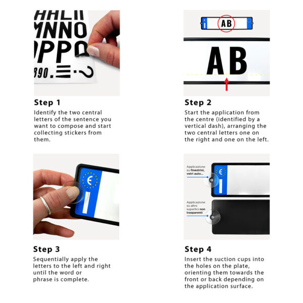 targa-ti kit targa auto personalizzata con ventose e adesivi lettere, istruzioni