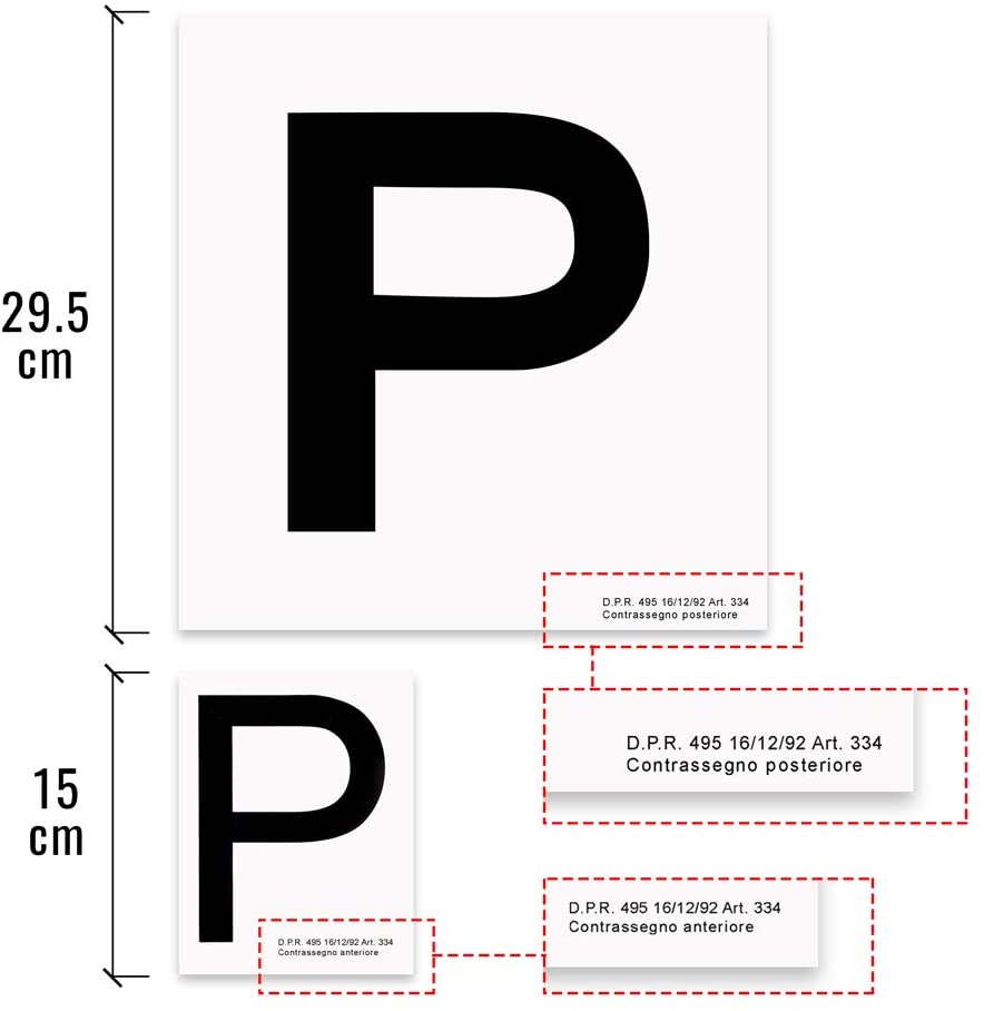 Contrassegno “P” Principiante, Set di 2 Pezzi Anteriore + Posteriore -  Quattroerre