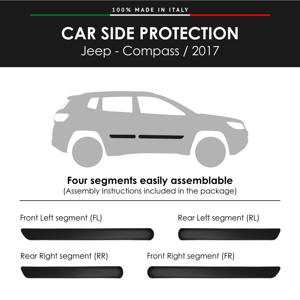 Modanature Laterali per Jeep Compass - 2017 con Biadesivo 3M - Quattroerre