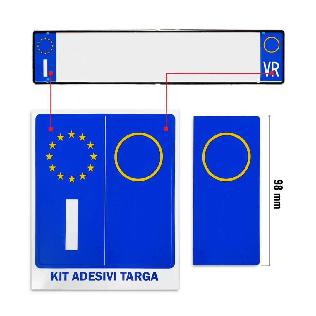 Kit Adesivi Targa Italia Rifrangenti, Set di 2, 44 x 98 mm - Quattroerre