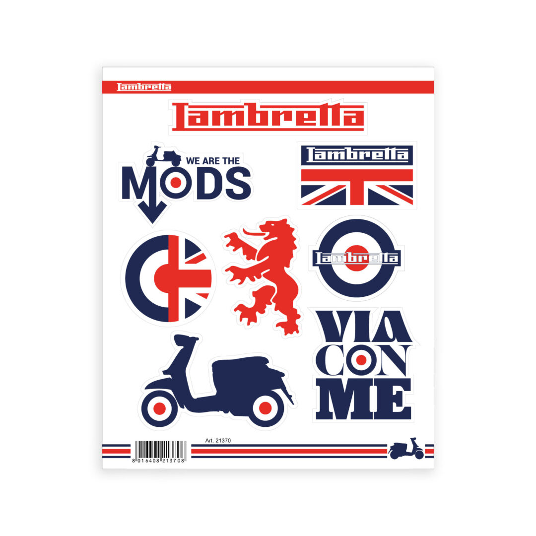 Adesivi per Scooter Lambretta – Set 8 Sticker Lion Presagomati, Resistenti ad Acqua e Raggi UV, Made in Italy, Licenza Ufficiale, Foglio 240 x 200 mm